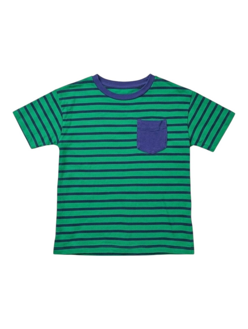 Mini Boden Kids Blue Green Striped Cotton Tshirt Short Sleeves Boys Size 5 6